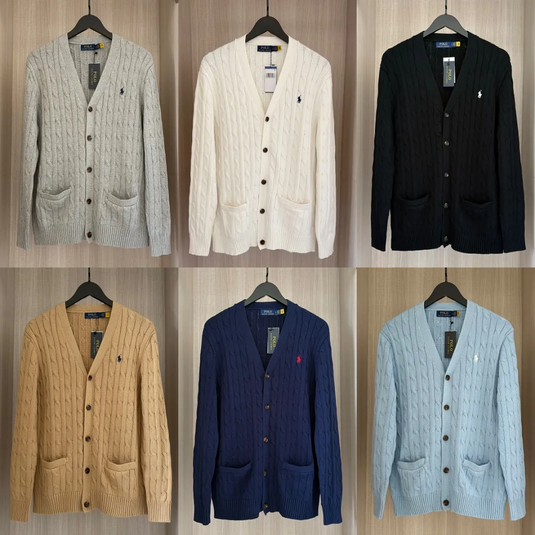 P250 RALPH LAUREN Six-color classic small label embroidery V-neck long-sleeved button cardigan knitted sweater for men and women couple tops Six colors Color: White Black Navy Gray Khaki Blue Size: S M L XL Material: Cotton Weight: 720g